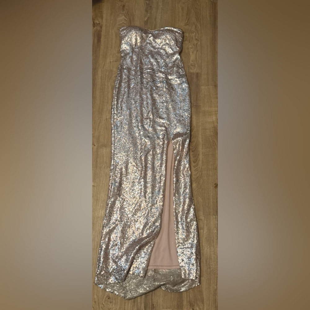 Jump Strapless Silver Sequin Dress